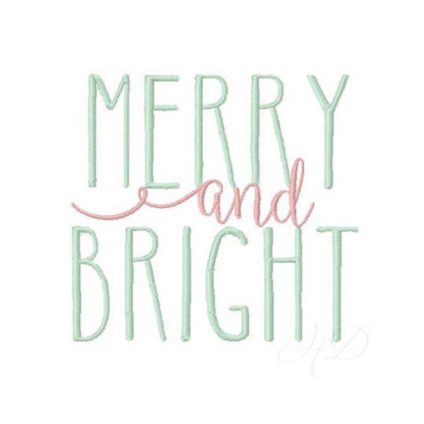 Merry Christmas Embroidery Design Merry and Bright Instant download BX 4x4 5x7 6x10