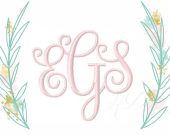 2" and 3" inch Vine Interlocking Embroidery Font Satin Stitch Scroll Font Kathryn BX instant download 4x4 5x7 6x10