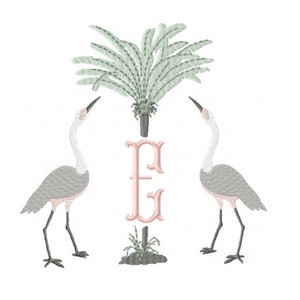 Eggert Crane Palm Tree Embroidery Design Vintage Instant Download Vintage 4x4 5x7 6x10 PES