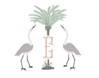Eggert Crane Palm Tree Embroidery Design Vintage Instant Download Vintage 4x4 5x7 6x10 PES