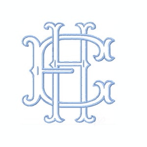 26 Letter H 3.5" Two Letter Type Fishtail Outline Embroidery Monogram Formal Type Woven Interlocking Fonts Herrington Design 4x4 PES BX
