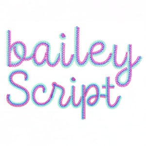 2" Bailey Three Color Triple Chain Stitch Script Machine Embroidery Font Hand Stitch Monogram Instant Download  BX PES