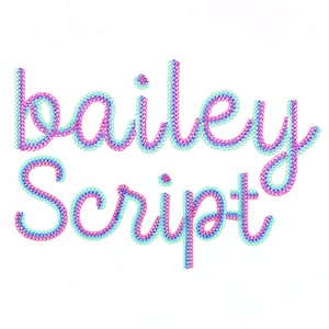 2&quot; Bailey Three Color Triple Chain Stitch Script Machine Embroidery Font Hand Stitch Monogram Instant Download  BX PES