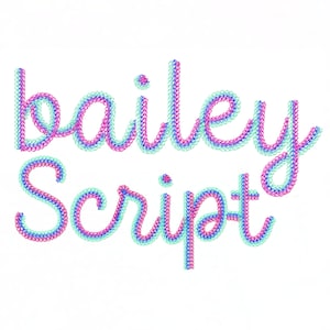 2" Bailey Three Color Triple Chain Stitch Script Machine Embroidery Font Hand Stitch Monogram Instant Download  BX PES