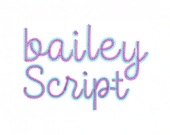 2" Bailey Three Color Triple Chain Stitch Script Machine Embroidery Font Hand Stitch Monogram Instant Download  BX PES