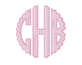 3" inch Scalloped Two color Circle Monogram Font Classic Font Embroidery 4x4 Machine Embroidery BX instant download Herrington Design