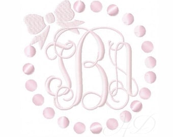 Pearl and Bow Embroidery Design Monogram Lace Circle Frame BX Instant download PES  4x4 5x7 6x10