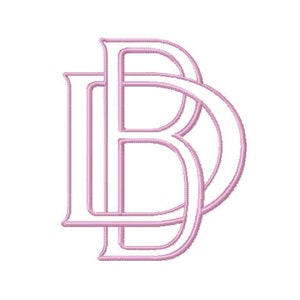 26 Letter B 1.5" Two Letter Type Outline Embroidery Monogram Formal Type Woven Interlocking Fonts Herrington Design 4x4 PES BX