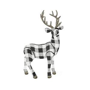 Gingham Deer Buck Reindeer Embroidery Design Plaid Monogram Instant download BX 4x4 5x7 6x10 PES Herrington Design Winter Christmas