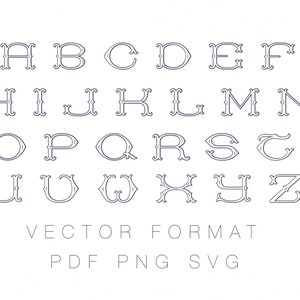 Barrett Outline and Fill Monogram PDF PNG SVG Vector Monogram Font for Cutting Machine Herrington Design Instant Download image 4