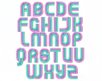 1.5" Satin Stitch Asher Rainbow Deco Embroidery Font Satin Type Font Serif BX Instant download 4x4 5x7 6x10