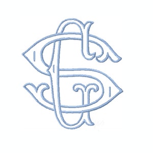 26 Letter G 3.6&quot; Two Letter Type Fishtail Outline Embroidery Monogram Formal Type Woven Interlocking Fonts Herrington Design 4x4 PES BX
