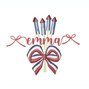 Vintage July 4th Fireworks Bow Frame Embroidery Design Monogram Instant download BX 4x4 5x7 6x10 PES Herrington Design Summer Patriotic