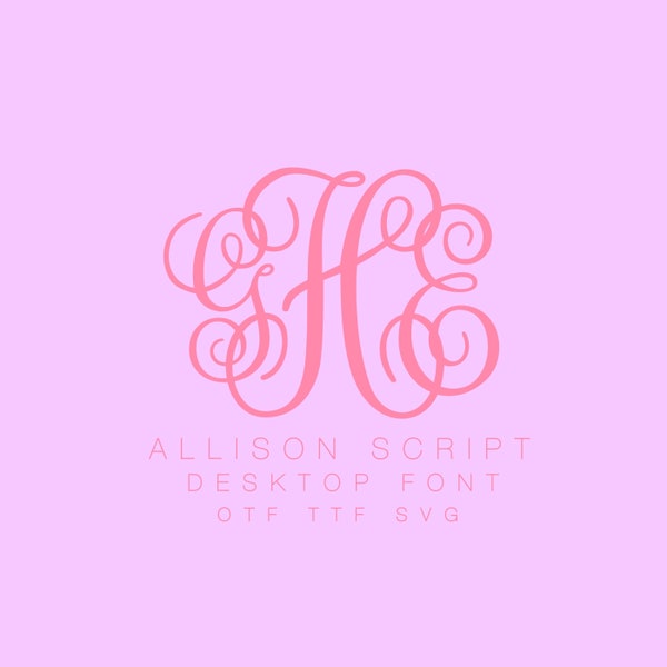 Allison Script Vine Interlocking Desktop Monogram Font Printable OTF TTF SVG Cricut Herrington Design Instant Download