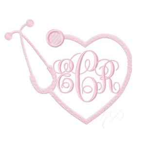 Nurse Stethoscope Embroidery Design Heart Monogram BX Instant download 4x4 5x7 6x10 PES