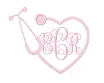 Nurse Stethoscope Embroidery Design Heart Monogram BX Instant download 4x4 5x7 6x10 PES