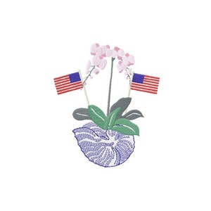 Orchidee Muschel Amerikanische Flaggen 4. Juli Sommer Stickdatei Stickdatei Monogramm Instant download BX 4x4 5x7 6x10 PES Herrington Design Patriotic