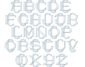 26 Letter C 3.6&quot; Two Letter Type Outline Embroidery Monogram Formal Type Woven Interlocking Fonts Herrington Design 4x4 PES BX