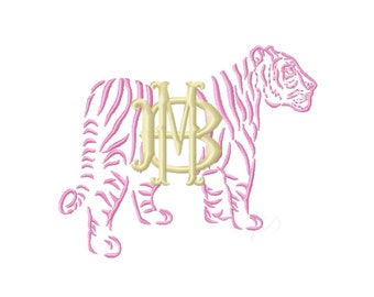 Chinoiserie Tiger Monogram Open embroidery design Instant download 4x4 5x7 6x10 PES BX Herrington Design