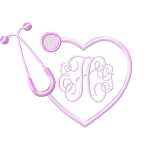 Satin Stitch Nurse Stethoscope Embroidery Design Heart Monogram BX Instant download Herrington Design 4x4 5x7 6x10 PES