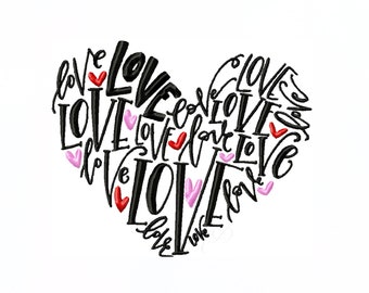 Love Type Heart Embroidery Machine Design Instant Download Herrington Design PES BX