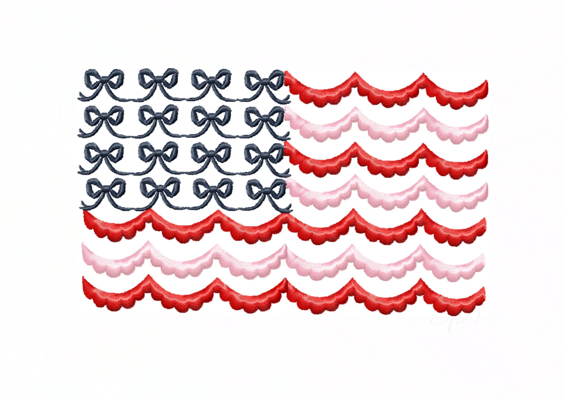 Bow Scalloped American Flag July 4th Summer Embroidery Machine Design Instant Download 4x4 5x7 6x10 PES Herrington Design
