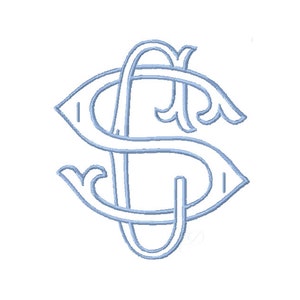 26 Letter Fishtail C 3.6&quot; Two Letter Type Outline Embroidery Monogram Formal Type Woven Interlocking Fonts Herrington Design 4x4 PES BX