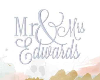 Mr & Mrs Embroidery Font Set for Pillow Cover or towel Embroidery Design 4x4 5x7 6x10 BX instant download