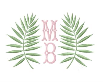 Palm Branch Monogram Embroidery Design Instant Download Font Plant Herrington Design 4x4 5x7 6x10 PES BX