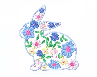 Vintage Easter Bunny Floral Satin Stitch Embroidery Design Instant Download 4x4 5x7 6x10 PES Herrington Design