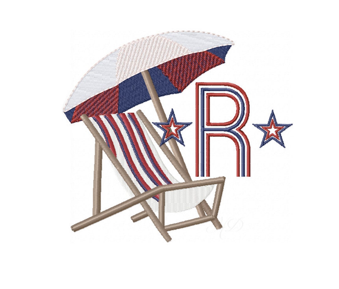 Summer Beach Striped Chair Umbrella Embroidery Design Monogram Instant