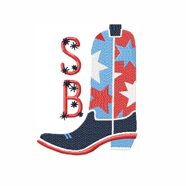 Star Cowboy Boots Flag July 4th Embroidery Design Instant Download Font 4x4 5x7 6x10 BX Herrington Design
