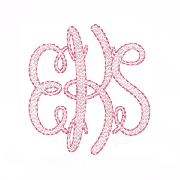 Embroidery Font Outline Two Color Etsy