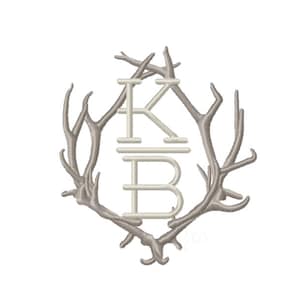 Antler Laurel Wreath Frame Satin Stitch Monogram Design Holiday Embroidery Font BX PES Instant download 4x4 5x7 6x10 Herrington Design