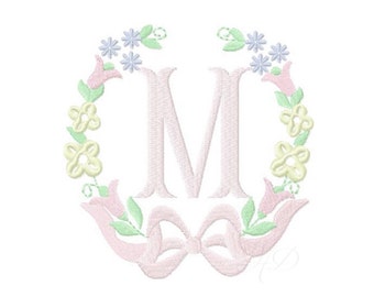 Floral Laurel Wreath Embroidery Design Instant Download Font 4x4 5x7 6x10 BX