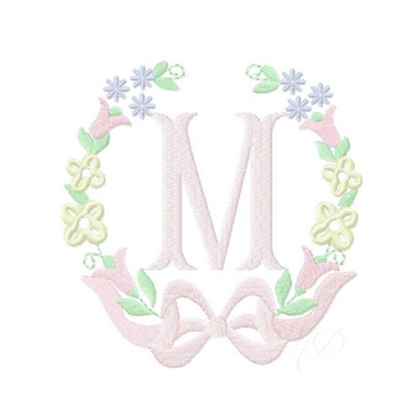 Floral Laurel Wreath Embroidery Design Instant Download Font 4x4 5x7 6x10 BX