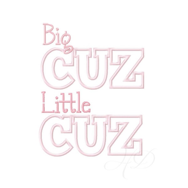 Set of 2 Little Cuz Big Cuz Girl Cousin Embroidery Design Applique Embroidery Font 4x4 5x7 6x10