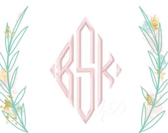 3" inch Diamond Monogram Alphabet Embroidery Pattern Files 4x4 hoop   BX instant download