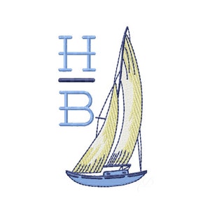 Summer Sailboat New England Embroidery Design Monogram Instant download 4x4 5x7 6x10 PES BX Herrington Design