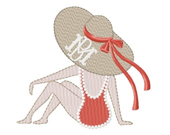 Sunbathing Woman Beach Hat Designer Monogram embroidery design Instant download 4x4 5x7 6x10 PES BX Herrington Design