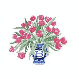 Ginger Jar and Tulips Valentine&#39;s embroidery design Instant download 4x4 5x7 6x10 PES BX Herrington Design