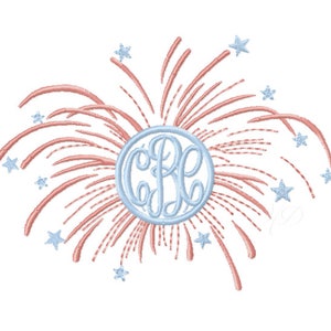 Firecracker July 4th Embroidery Design Patriotic Monogram Home Instant download PES BX 4x4 5x7 6x10