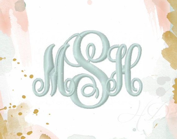 3 and 4.5 inch Monogram Font Classic Interlocking Embroidery Font Vine ...