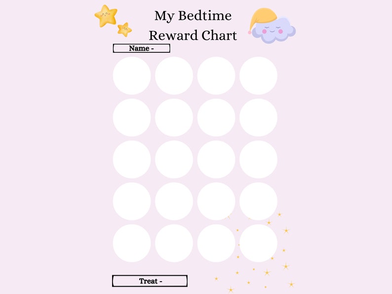 Printable bedtime reward chart pink etsy