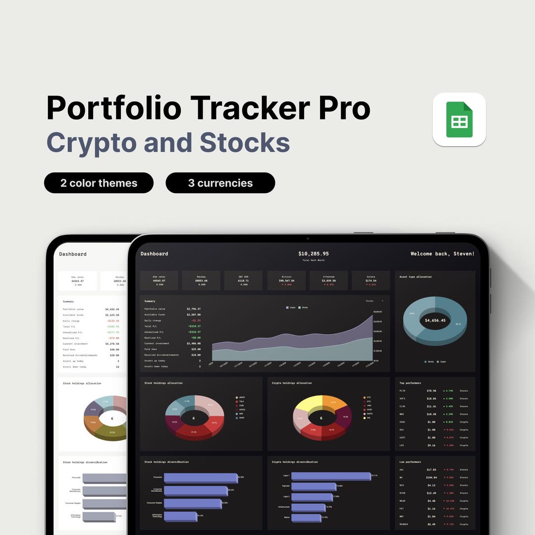Stock & Crypto Portfolio Tracker Pro for Google Sheets - Etsy