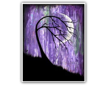 Phase I Moon Tree Art Print Vibrant Purple Modern Artwork 8x10 5x7 4x6 ACEO Sizes Wall Decor Bold Dark Modern Contemporary Signed Fine Art