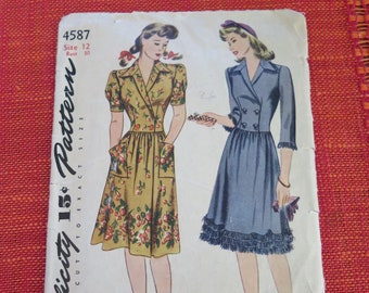 Vintage 1940s Simplicity 4587 Misses Daytime Dress and Brunch Coat Sewing Pattern size 12 B 30 UNPRINTED