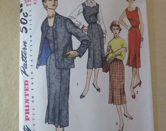 Vintage 50s Simplicity 1721 Misses Jacket Dress or Jumper and Skirt Sewing Pattern size 20 B40