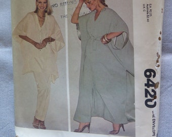 Vintage 70s McCalls 6420 Misses Caftan  or Tunic and Pants Sewing Pattern sizes 6 8 10 12 UNCUT