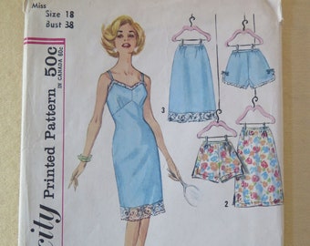 Vintage 60s Simplicity 4218 Misses Full Slip Half Slip and Panties Sewing Pattern size 18 B38